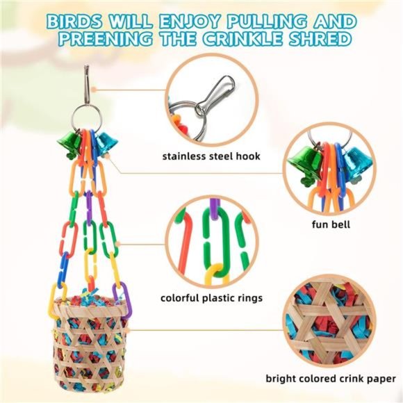 6 Pack Bird Colorful Chewing Toys Parrot Foraging Shredder Toys Shred Hanging - Picture 4 of 7